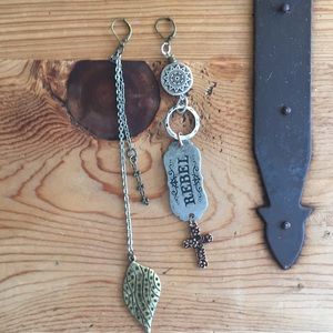 upcycled asymmetrical mixed-metal earrings